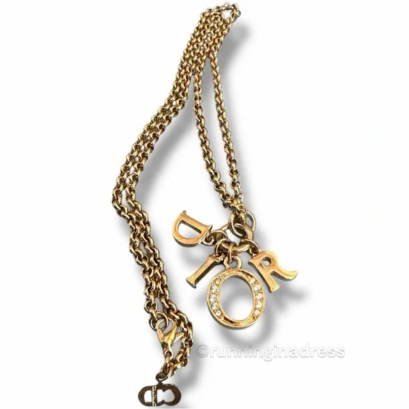 Christian Dior Gold & Crystal DIOR Spelled Out Charm Necklace Dio(r)evolution CD - Picture 5 of 10